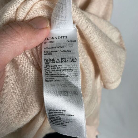 Allsaints Pink 100% Merino Wool Drina Cowl Cardigan Sweater Top - Women M - Picture 8 of 8